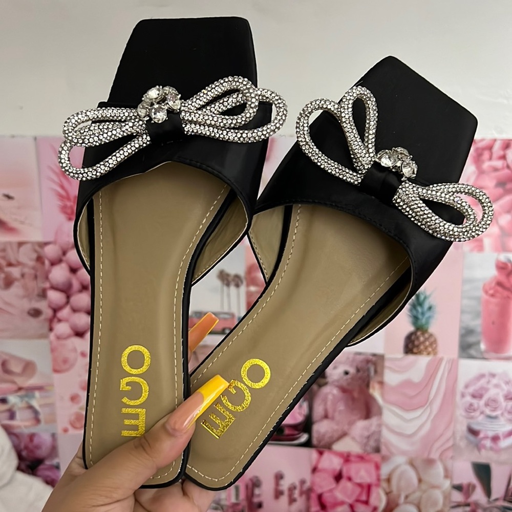 Black Silver Bow Sandals
